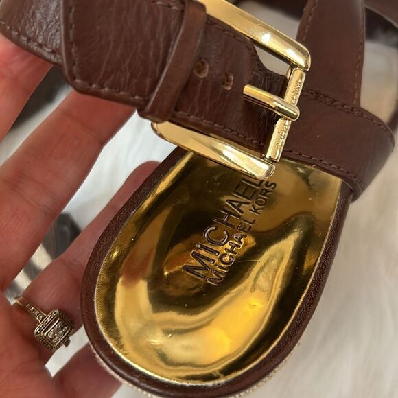 Michael Kors Ivana Mocha Zebra Animal Print Canvas Platform Sandals Heels 8.5 - Picture 4 of 10